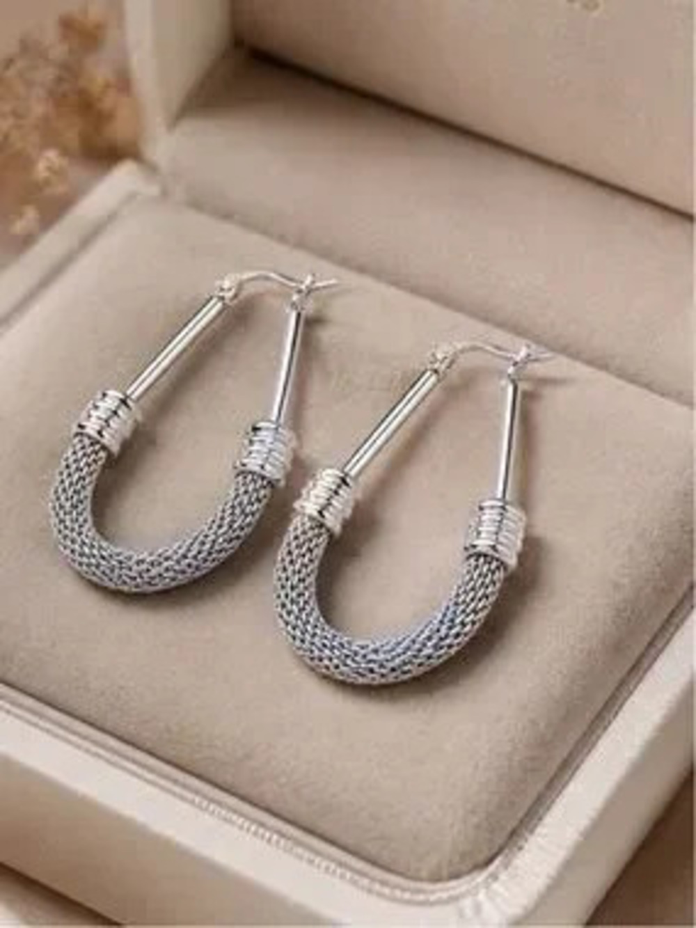 Braided Hoop Drop Earrings - Silver